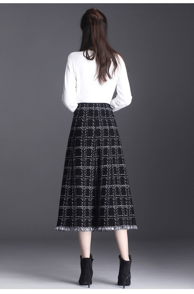 针织半身裙女秋冬季2020新款韩版中长款流苏高腰a字裙包臀毛线裙