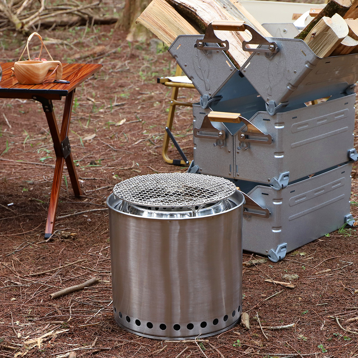 户外加厚不锈钢柴火炉32cm特大圆形烧烤炉野炊烧烤木炭炉篝火炉具