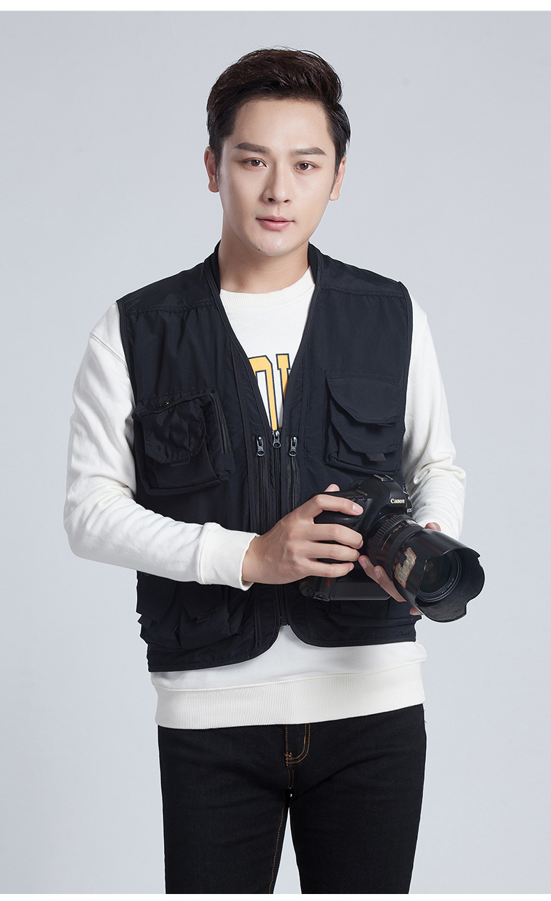 多口袋背心四季款摄影师导演服装工装工作服团体印字logo_男式休闲
