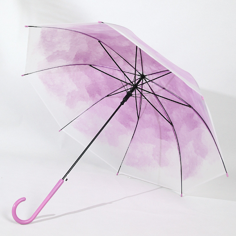 Blooming Hazy Frosted Gradient Umbrella Large Strong Wind-Resistant Straight Umbrella New Transparent Umbrella Semi-automatic Long Handle Umbrella