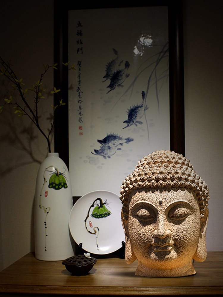 批发新中式大号慈悲佛头佛首佛像禅意摆件东南亚玄关走廊佛系