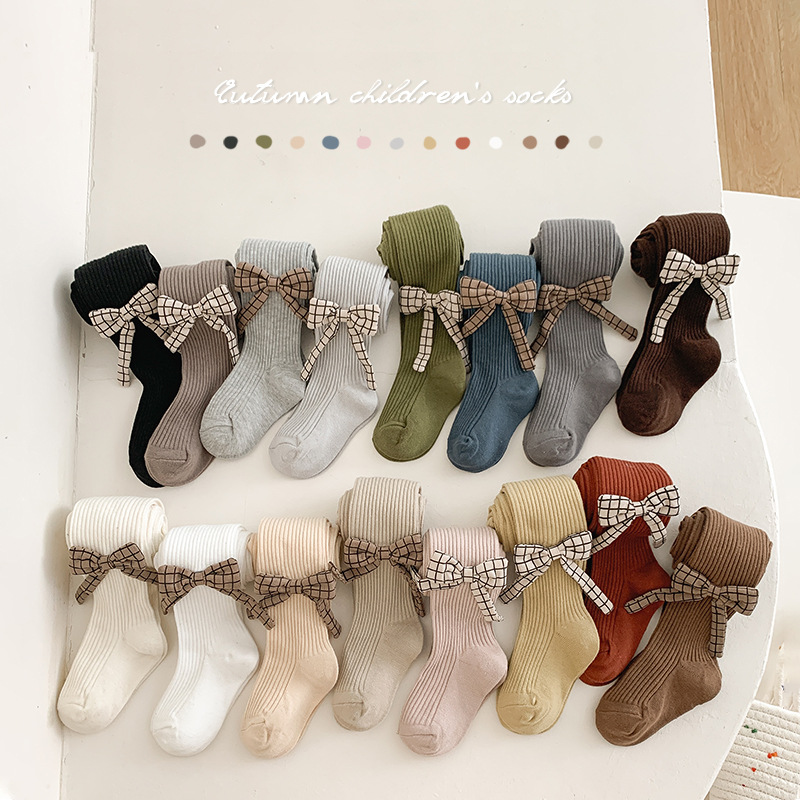 Girls' Leggings Spring and Autumn Thin Korean Style Bowknot Baby Solid Color Children's Pantyhose Wholesale Stockings