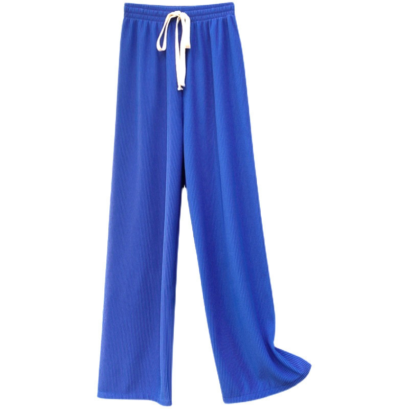 2023 New Snake Bone Pattern Wide-Leg Pants Ice Silk Slimming Pants High Waist Pleated All-Match Mop Straight-Leg Trousers Women