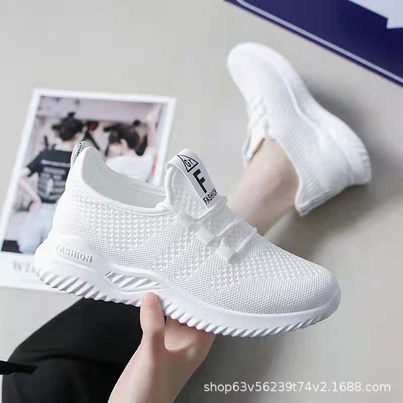One Piece Dropshipping New Women's Flyknit Casual Shoes Comfortable Soft Sole Sneakers Stylish and Lightweight Student Shoes White Shoes.