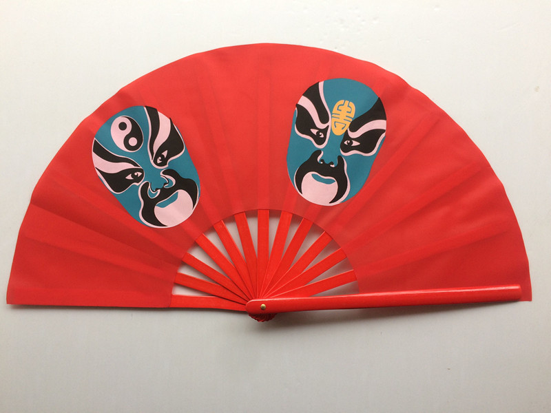 全竹子骨京剧脸谱太极功夫扇红色川剧变脸武术舞蹈表演响扇木兰扇