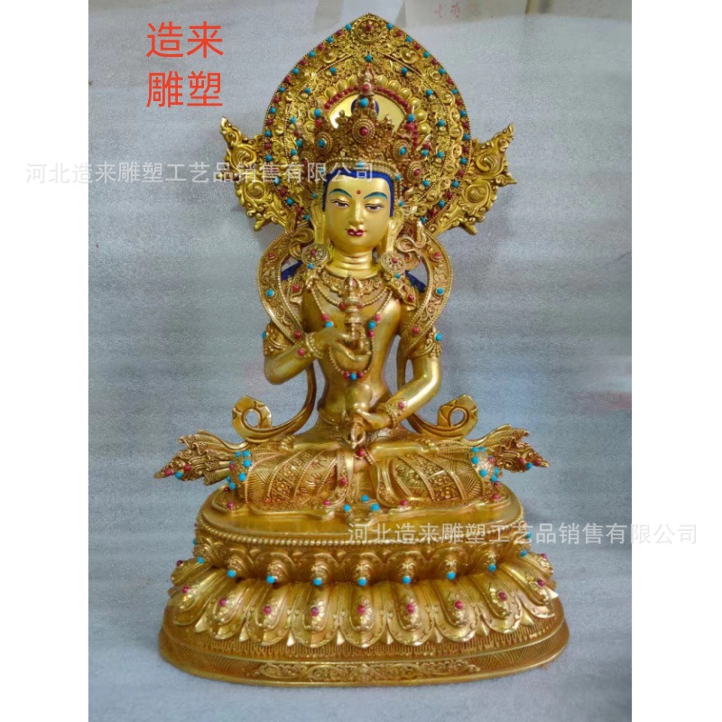 绿度母佛像摆件铜尼泊尔手工全鎏金背光款藏传密宗观音菩萨铜佛像