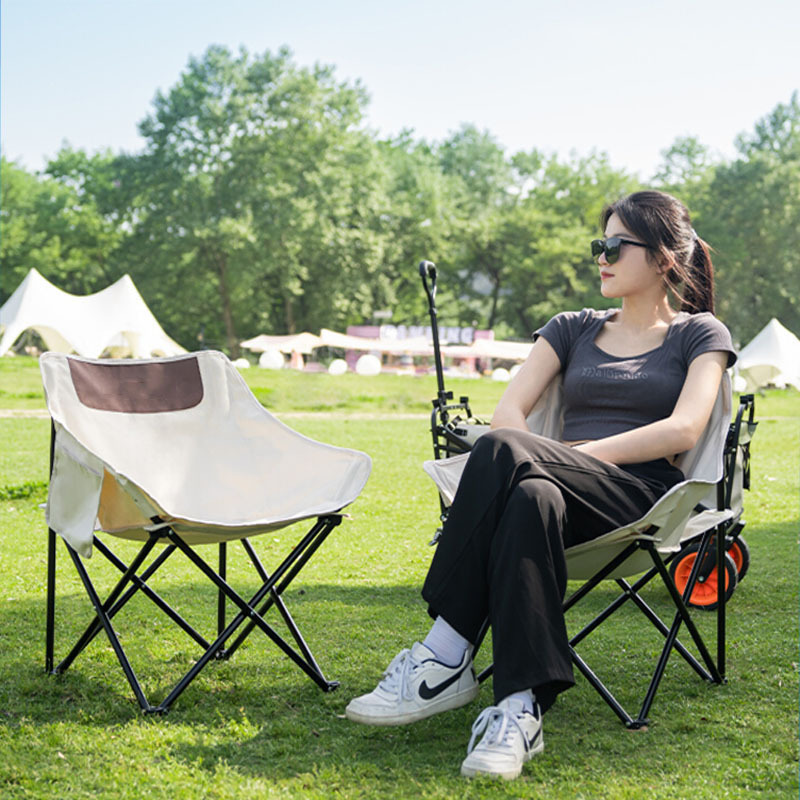 Camping Folding Chair Oxford Cloth Waterproof Moon Chair Outdoor Portable High Back Chair Home Dining Table Stall