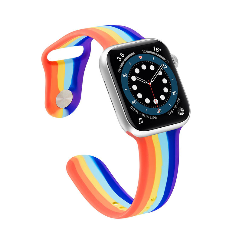 适用于apple watch苹果手表iwatch六色彩虹拼色硅胶新款撞色表带