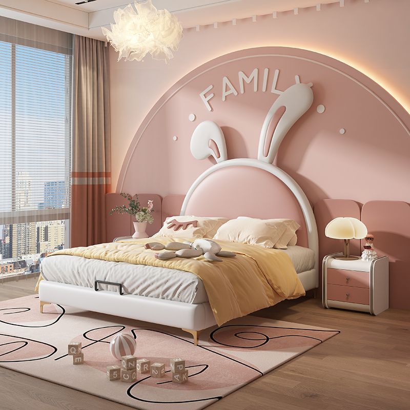 卡通兔子床儿童女孩公主床兔耳朵单人床可爱女生 轻奢实木真皮床