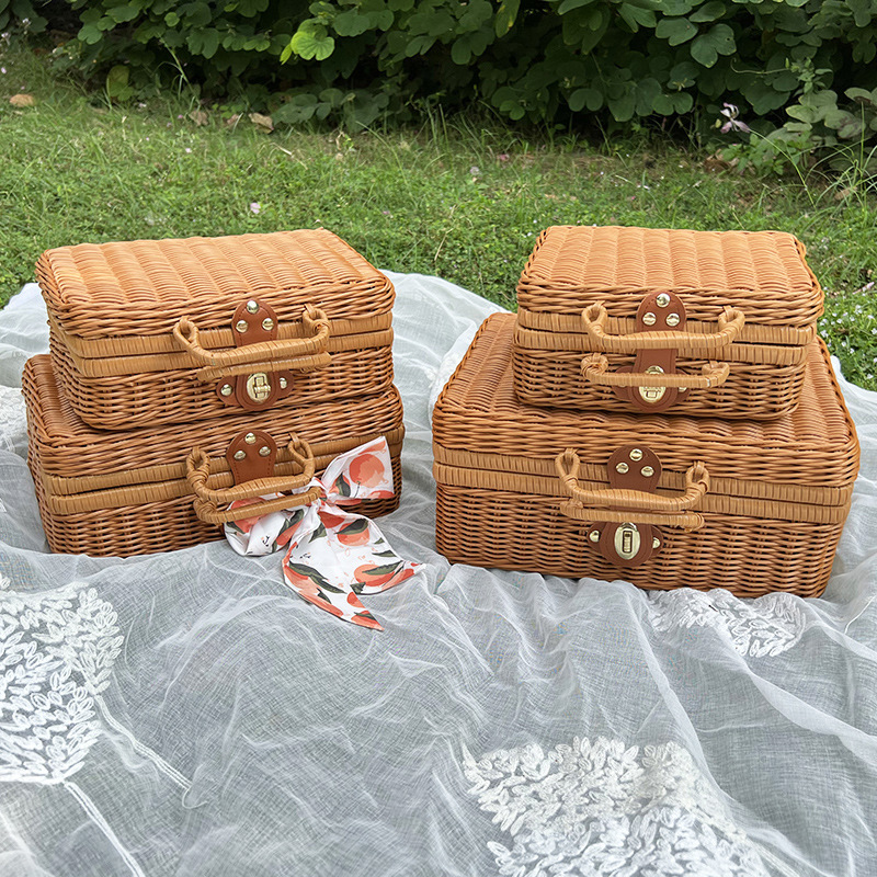 Rattan-like Portable Storage Box Vintage Ornament Gift Box Woven Rattan Boxes Photography Props Hand Gift Box Rattan Woven Box