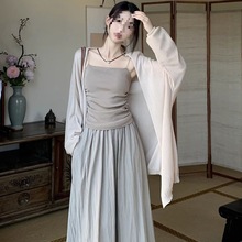 宽松慵懒女装冰丝针织开衫夏季设计感蝙蝠袖防晒衫中长款薄外套潮