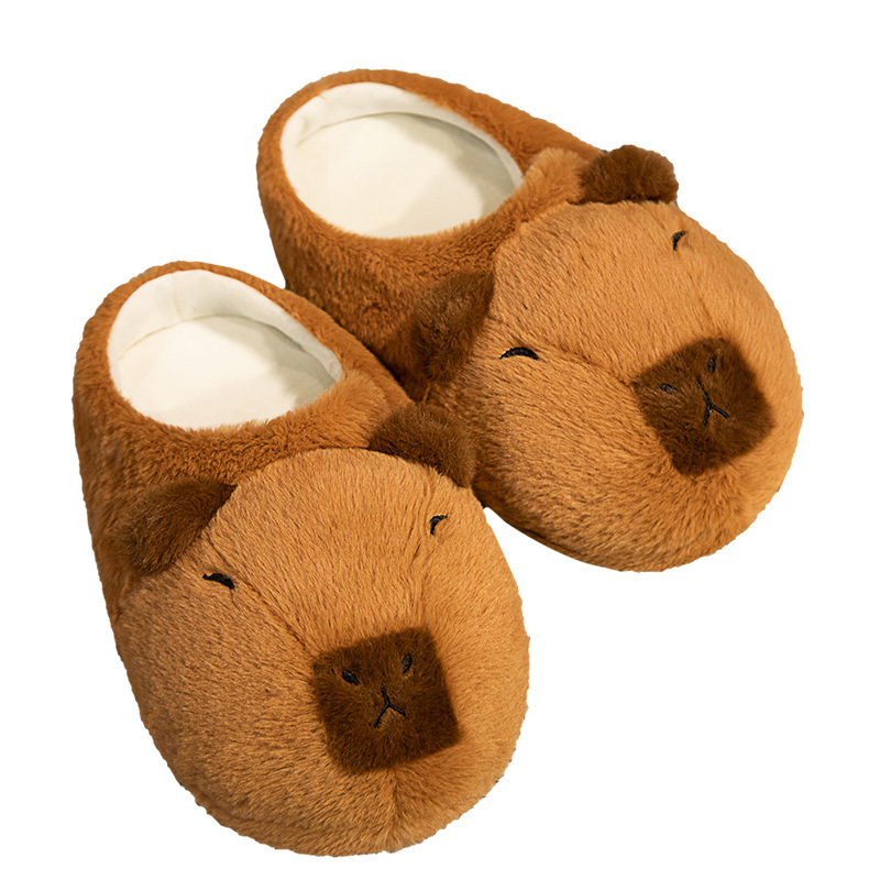 Trending Cartoon Capybara Warm Slippers Autumn and Winter Girls Home Plush Cotton Slippers Khaki Barra Cotton Shoes Wholesale