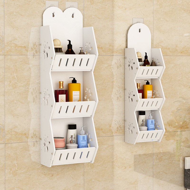 Punch-Free Bathroom Wall-Mounted Shelf Wall Shower Gel Cosmetics Storage Rack Bathroom Double Layer Wall Mountable Shelf