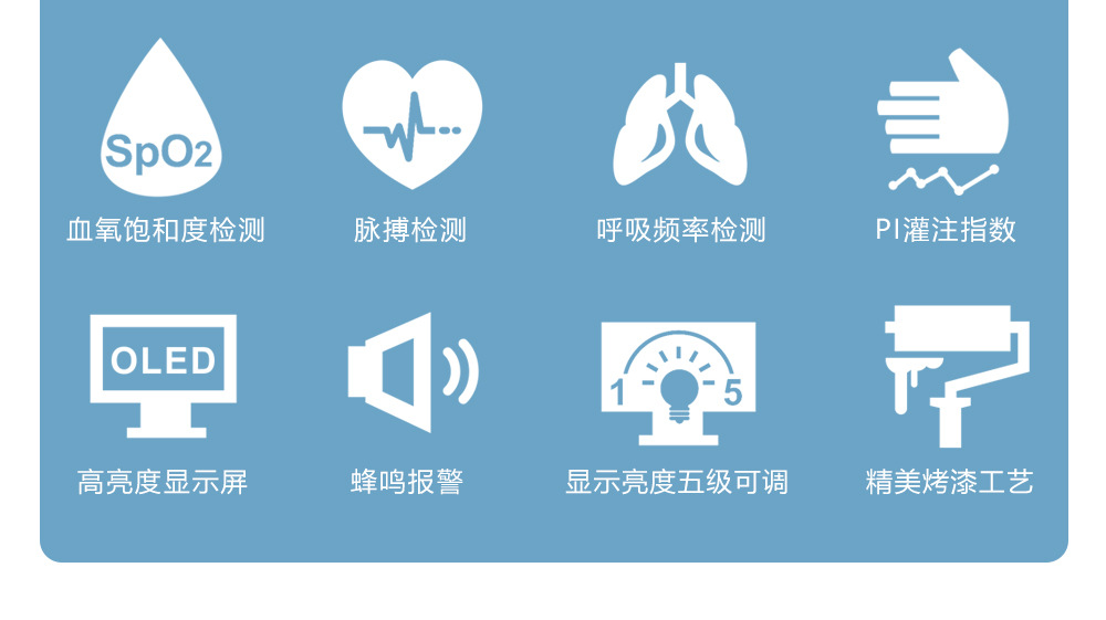 指夹式血氧仪 pi灌注 呼吸频率 手指脉搏血氧饱和度监测仪ce fda