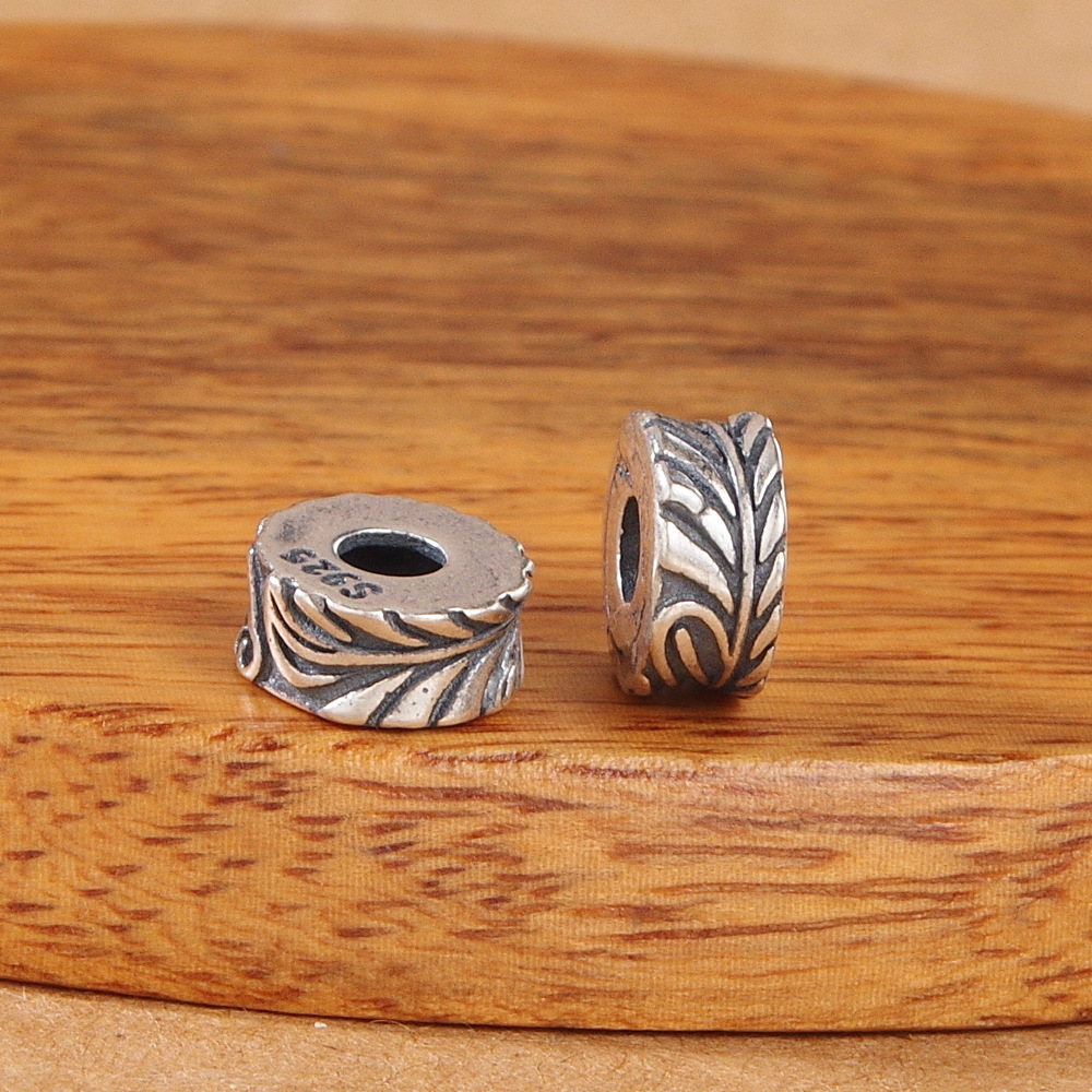 s925纯银隔片树叶隔珠diy手工串珠编绳银饰品配件材料文玩配饰