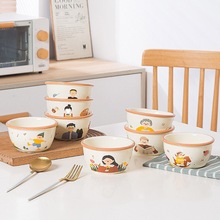 一家人卡通陶瓷餐具吃米饭碗礼品套装情侣家用个人儿童早餐碗代发