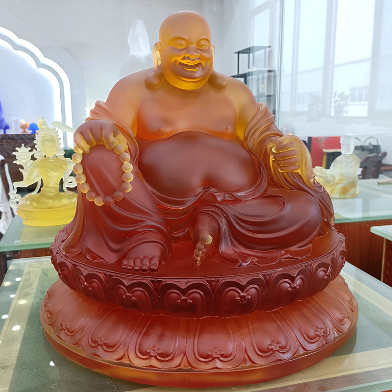 古法琉璃弥勒佛大肚佛佛像摆件居家客厅办公佛堂寺庙供奉礼佛笑佛