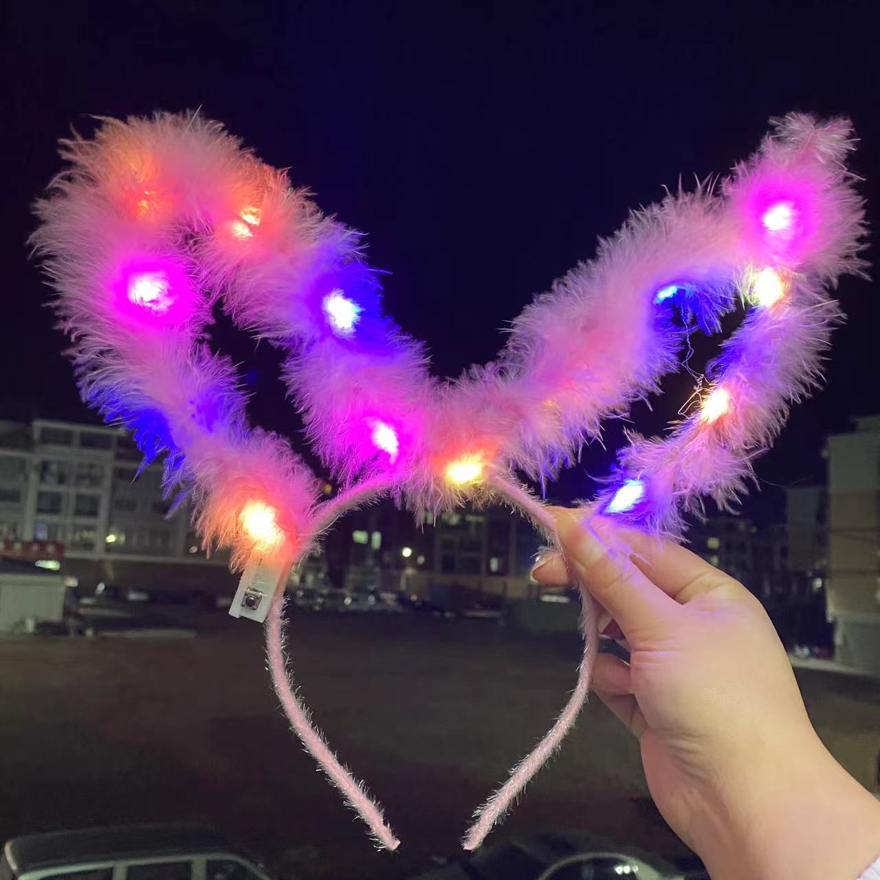 Luminous Headband Shiny Feather Rabbit Ears Barrettes Plush Headband Stall Night Market Headdress Toy Promotional Gifts