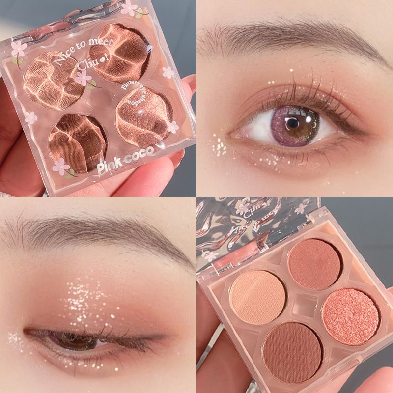 Internet Celebrity Hot Push Flower Four Color Eyeshadow Palette Full Shimmer Sequins Brightening Contour Compact Blush Shadow Student Beginner