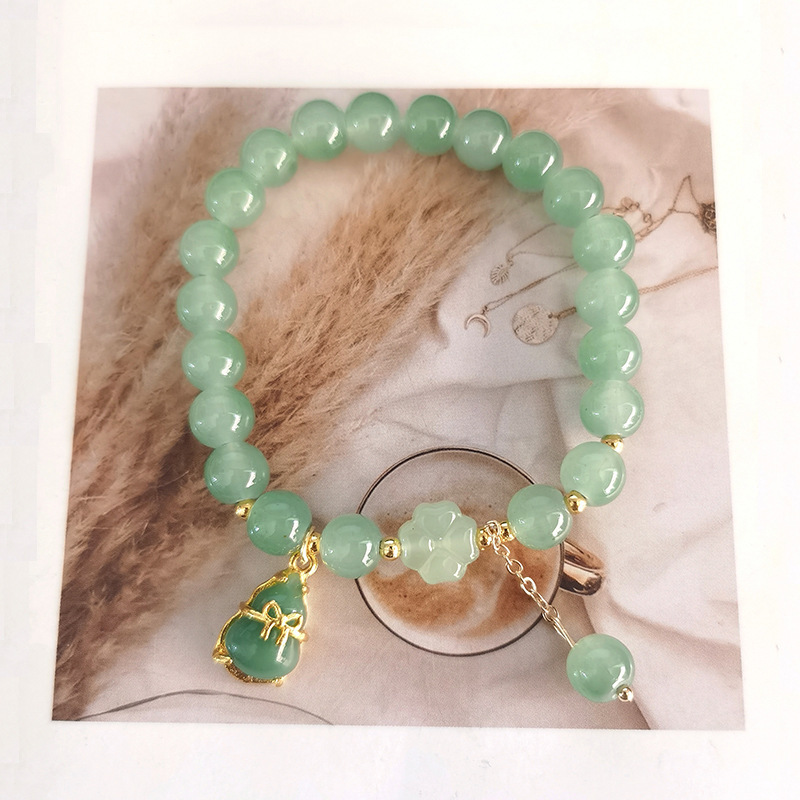 直播礼品四叶草金丝葫芦手链高级感女闺蜜清新甜美龙珠莲花手串