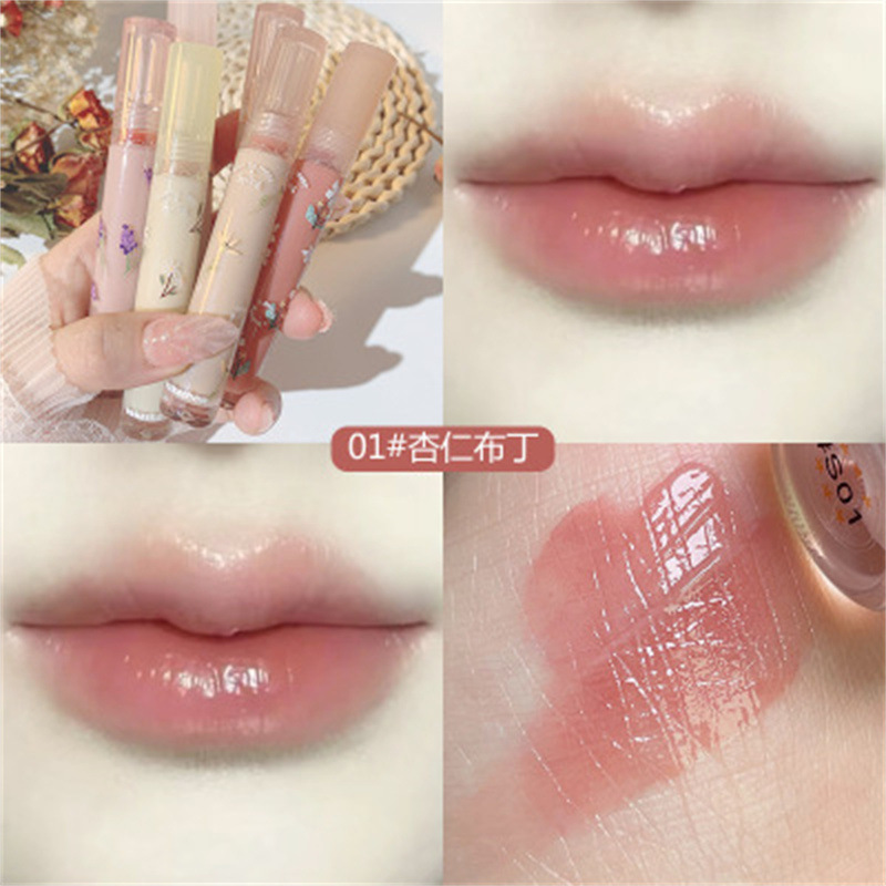 First Kiss Dew Small Floral Mirror Water Light Lip Lacquer Nourishing Moisturizing Full Lips Lipstick Good-looking Student White Lip Mud