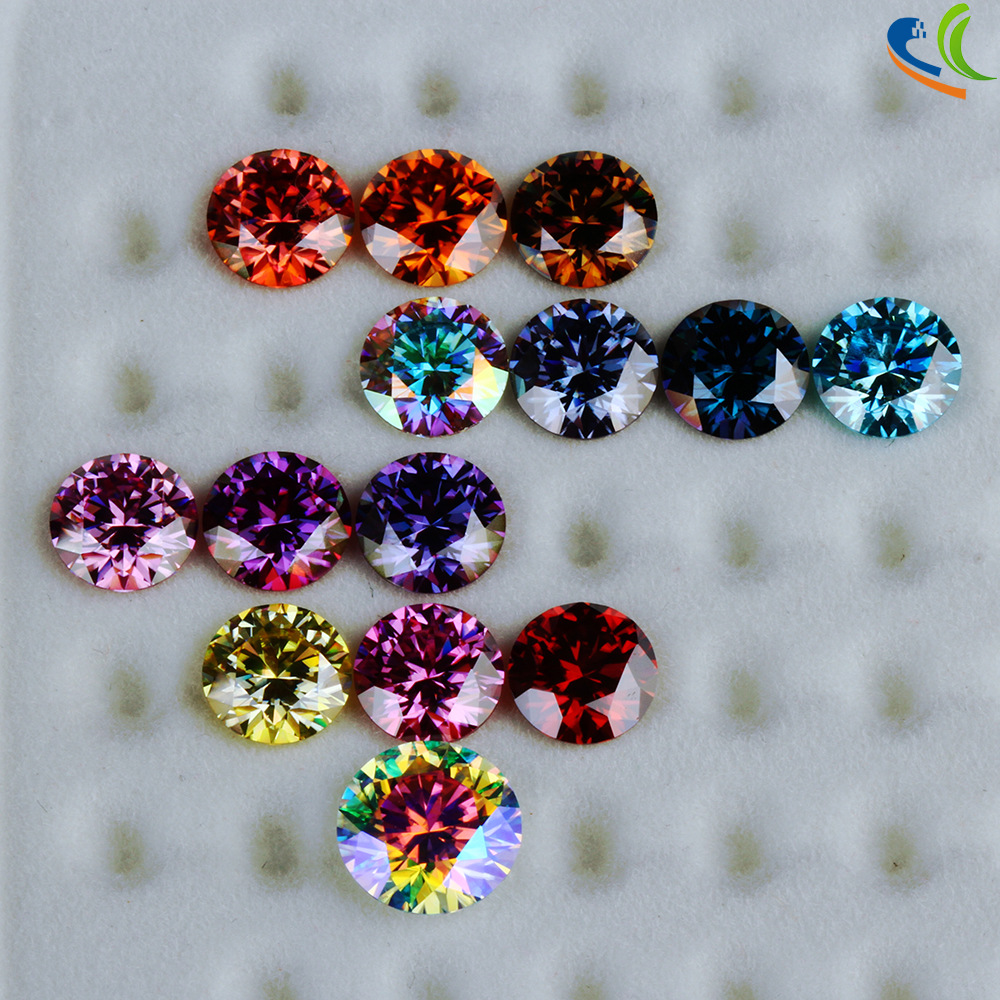 gra证书现货圆形彩色莫桑钻裸石 八心八箭樱花粉美国镀色莫桑石