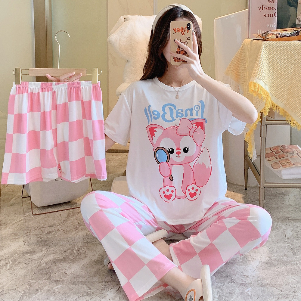 Tik Tok Live Stream Weishang Summer Short-Sleeved Women's Pajamas Three-Piece Cute Cartoon Home Wear Factory Direct Sales Processing