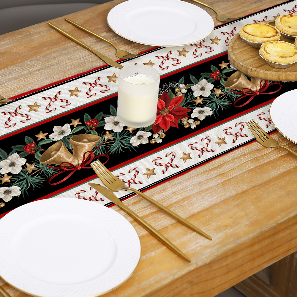 [Clothes] Cross-Border Table Runner New Christmas Decorative Creative Printing Christmas Holiday Kitchen Entrance Small Tablecloth