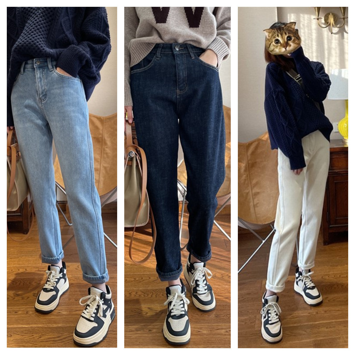 宝藏裤子巨柔软高腰牛仔裤女宽松显瘦老爹萝卜裤冬季加厚新款