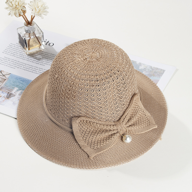 Summer Women's Breathable Foldable Pearl Bow Sun Protection Sun Hat 2022 New Sun Hat for Women