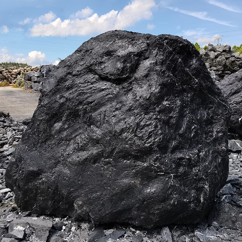 地产景观石产地直销黑山石可加工造型园林石点缀野山石全黑石头
