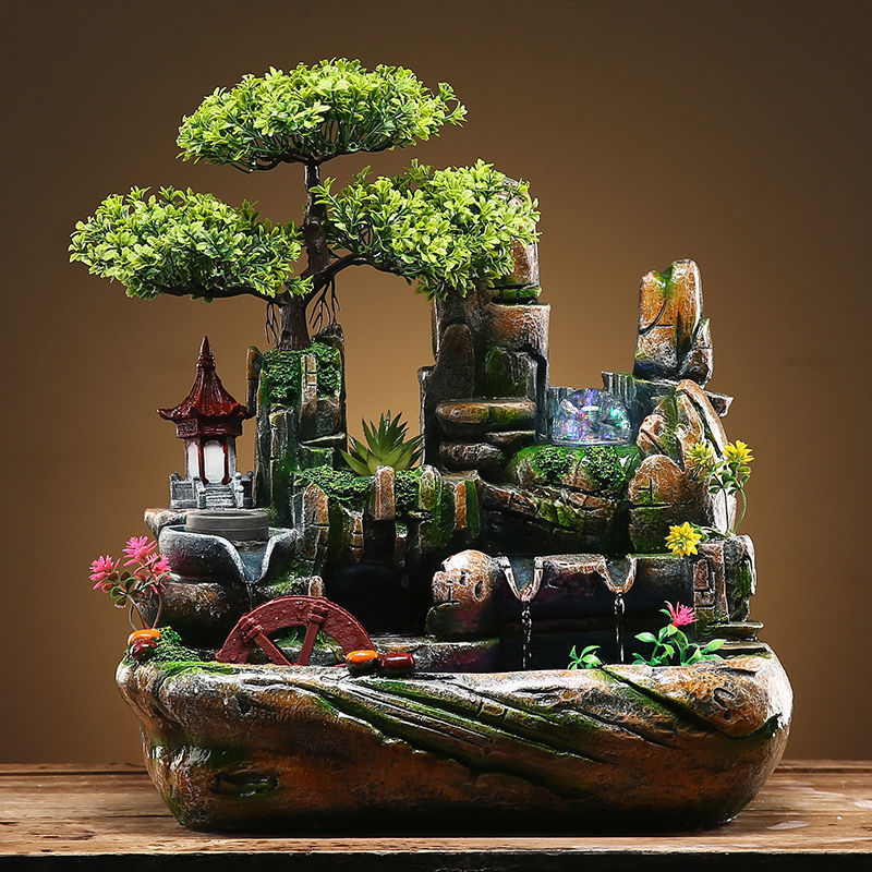 假山流水喷泉摆件招财风水轮办公室客厅水景循环家居装饰品加湿器