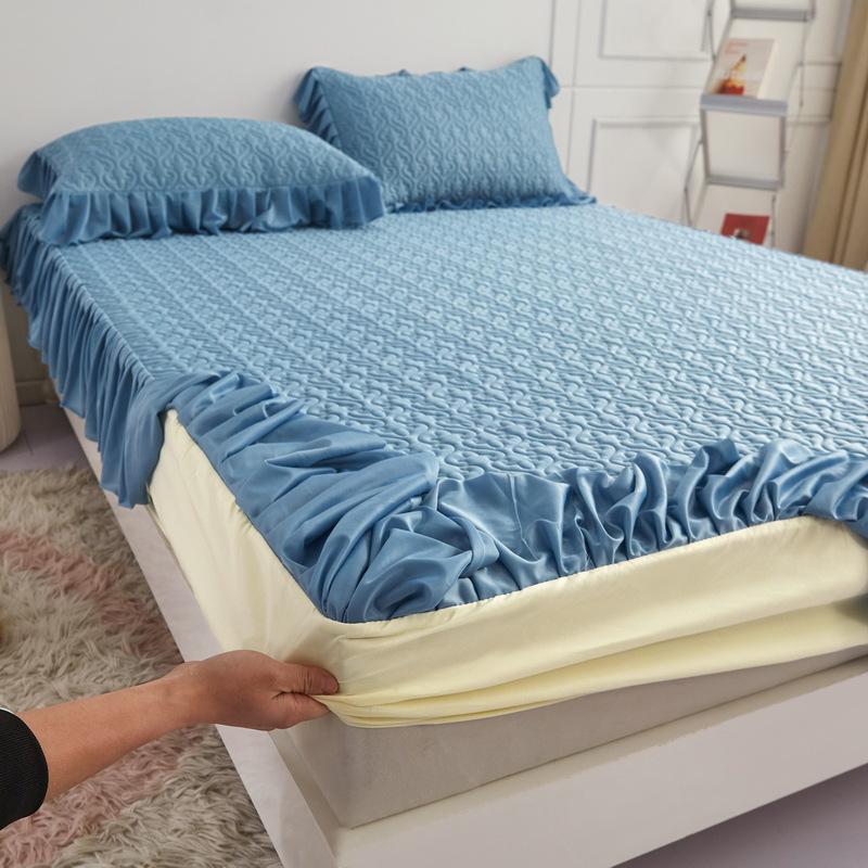 厂家批发泰国ins乳胶凉席三件套床笠款-纯色花边款夏季可机洗外贸