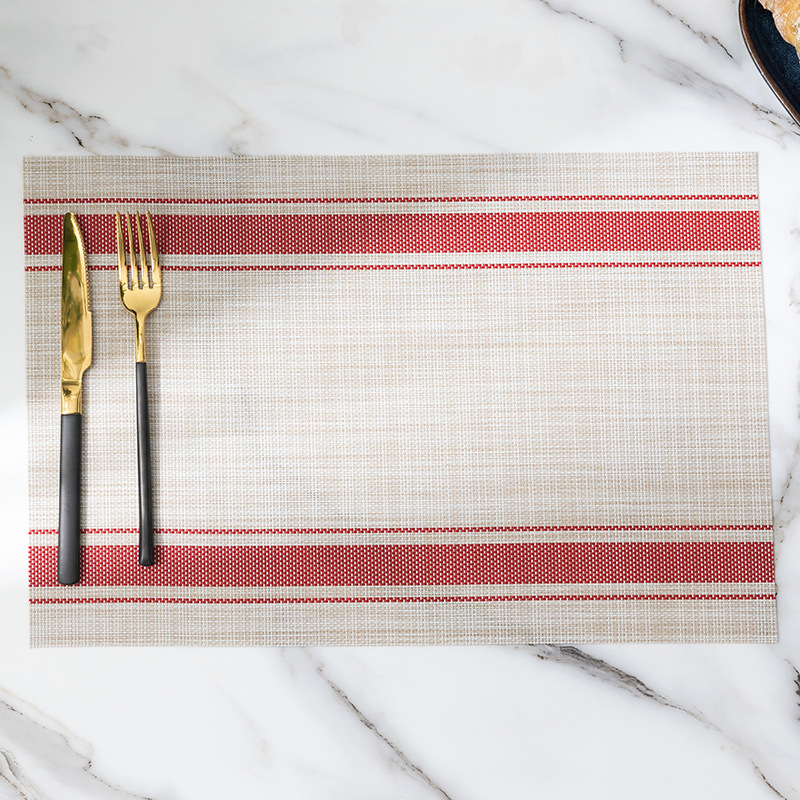 PVC Placemat Insulated Dining Table Mat Coaster Hotel Restaurant Japanese-Style Linen-like Striped Western-Style Placemat