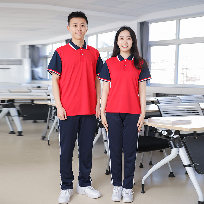 夏装初中生校服套装小学生班服短袖长裤运动翻领男女印字初一学生