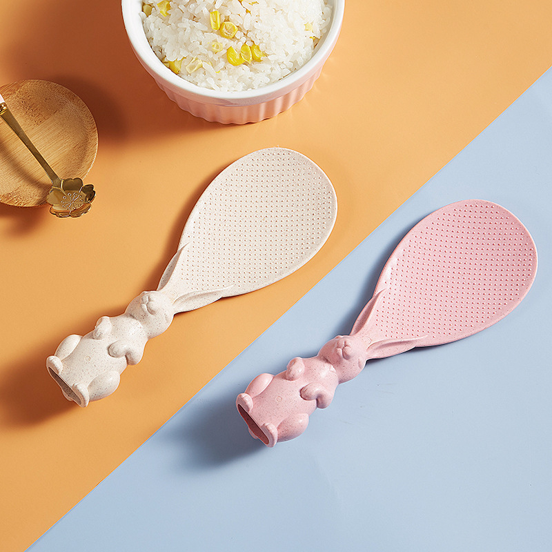 Creative Wheat Straw Meal Spoon Rabbit Spoon Cute Bunny Non-Stick Rice Three-Dimensional Rice Spoon Household High Temperature Resistant Meal Spoon