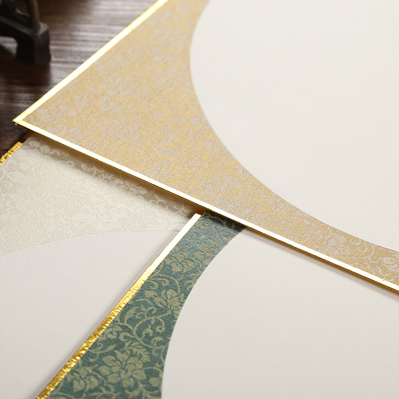 圆形宣纸卡纸镜片生宣水墨画 国画包边韩绫高温绫布装裱金边卡纸