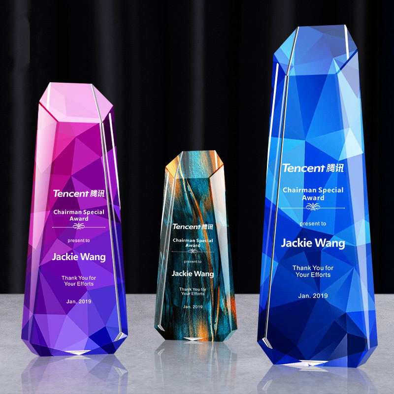 水晶相似创意水晶奖杯奖牌定制新款彩色奖杯公司彩印奖杯年会颁奖活动