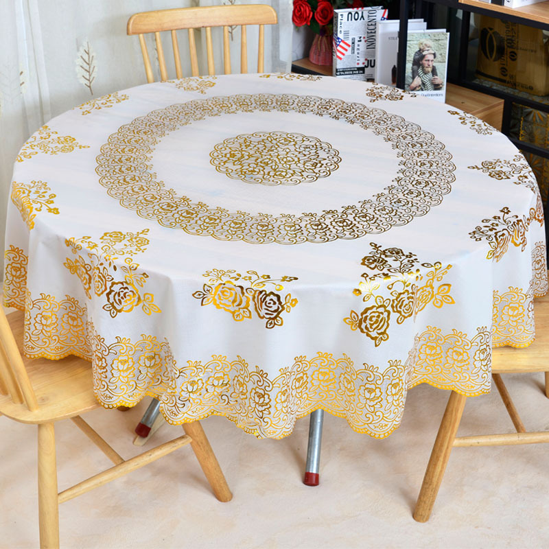 圆桌桌布加厚款防水防油防烫免洗塑料圆餐桌布家用pvc烫金欧式