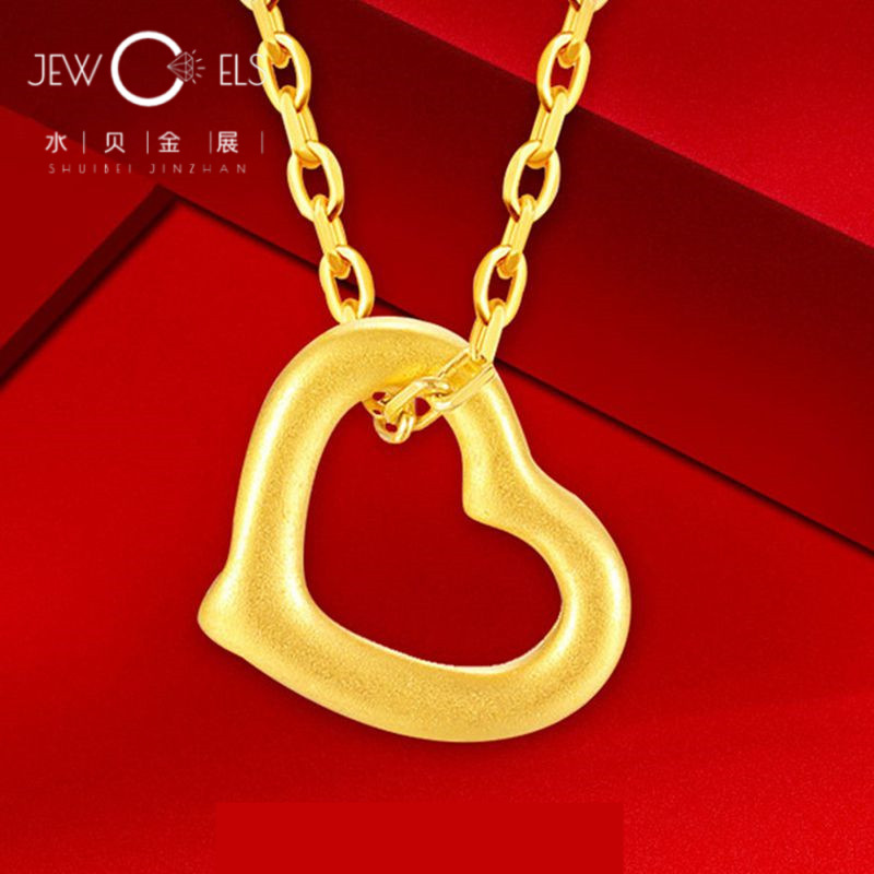 黄金吊坠足金999精致镂空爱心吊坠3d硬金纯金新款心形情侣18k项链
