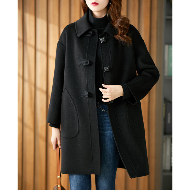 中长款双面呢羊绒大衣女2021春季新款黑色显瘦时尚毛呢子外套