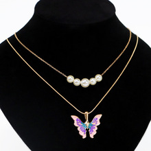 Women Butterfly Necklaces Thai Pop Butterfly Pearl Necklace