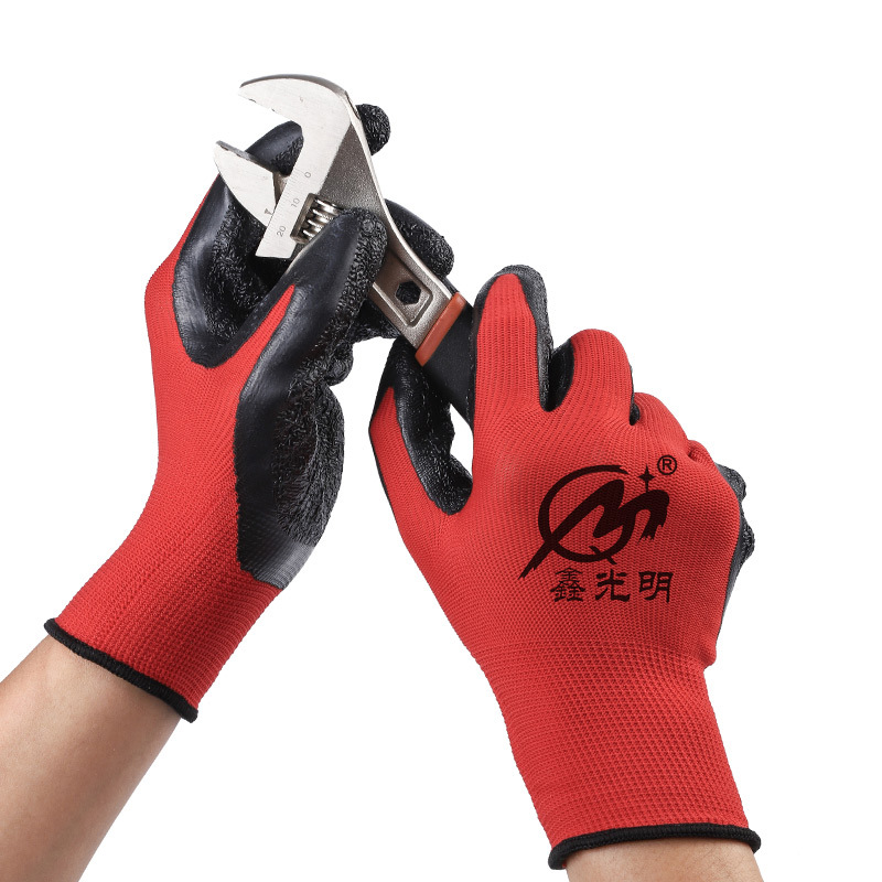 Nylon Rubber Coated Gloves Thirteen Needle Nylon Labor Gloves Wrinkle Adhesive Non-Slip Wear-Resistant Labor Gloves