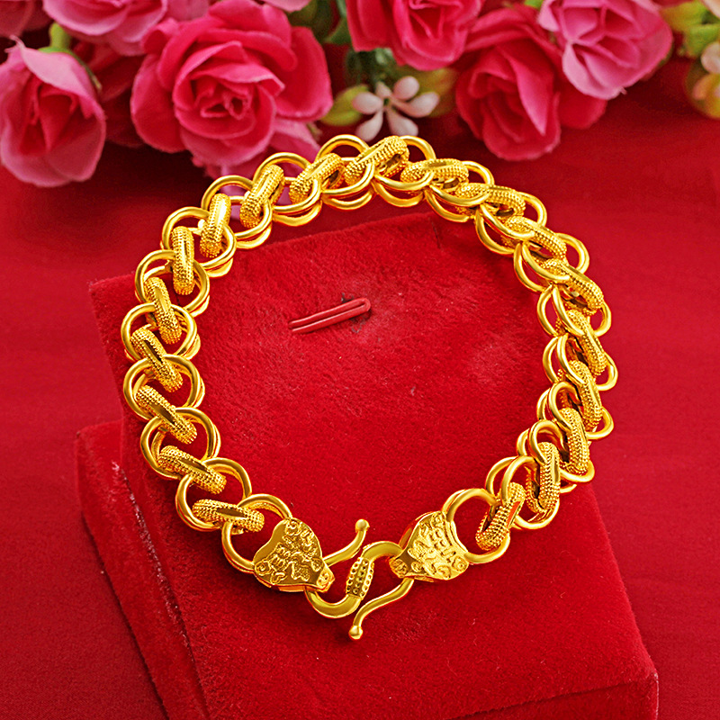 泰国龙头链镀黄金项链 男士马鞭链空心镀金仿真999金结婚首饰送礼