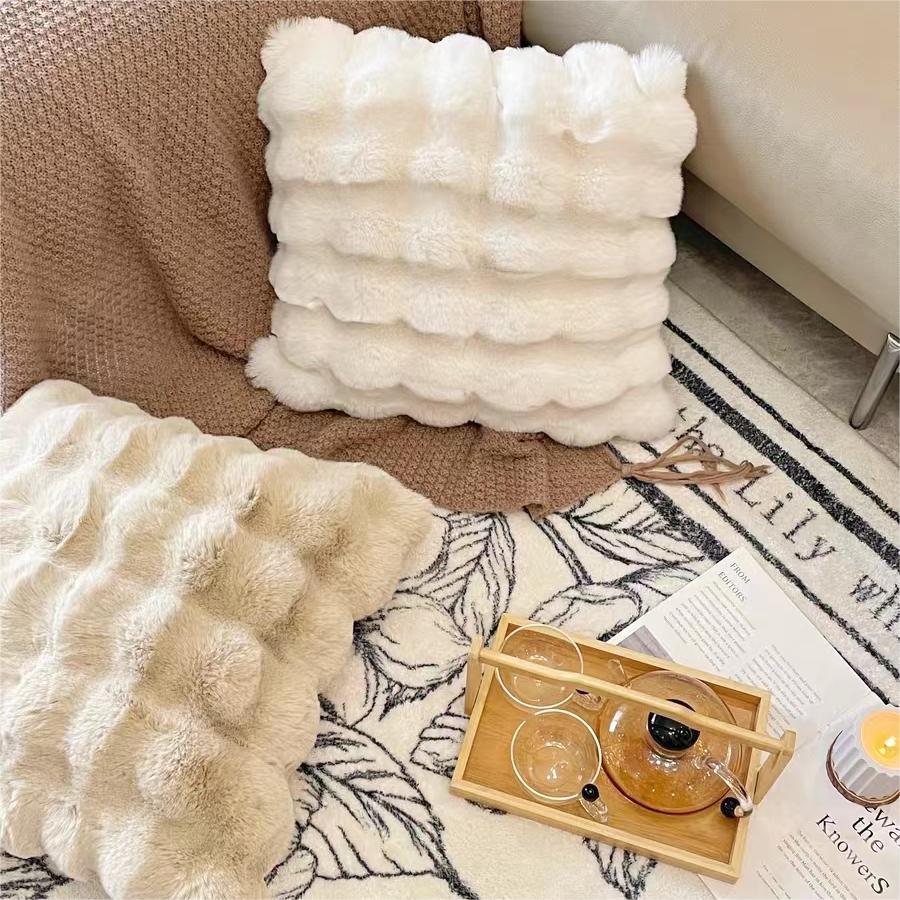 Nordic Light Luxury Solid Color Imitation Rabbit Fur Pillow Bedroom Bedside Cushion Living Room Sofa Plush Pillowcase Bay Window Pillow