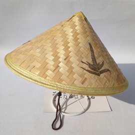 竹编斗笠帽子夏季采茶遮阳帽儿童表演帽成人防晒大沿竹帽田园草帽