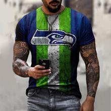 外贸NFL橄榄球新款男士西雅图海鹰队印花3DT恤海鹰队徽圆领短袖