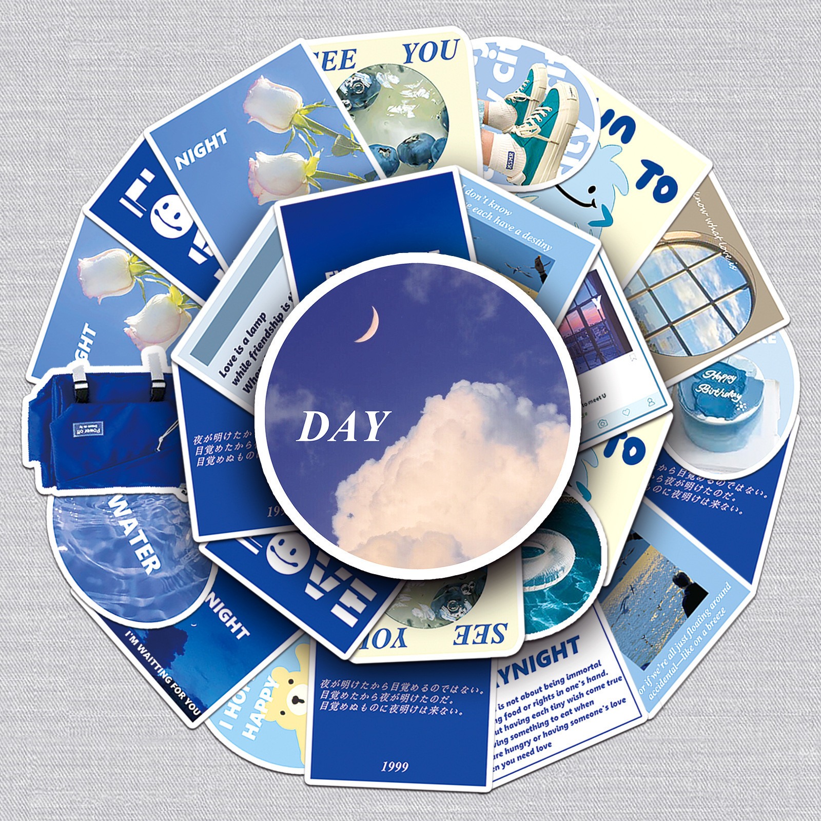 50张蓝色ins风涂鸦贴纸原创小清新装饰笔记本手机壳行李箱贴纸