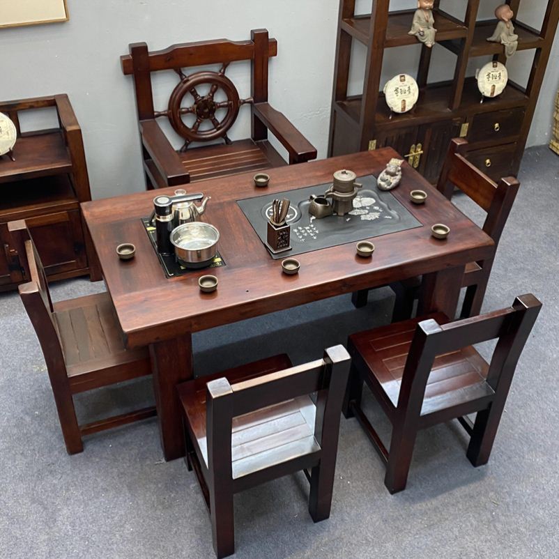 老船木茶桌靠背椅组合功夫茶台公司办公室客厅书房家用泡茶休闲
