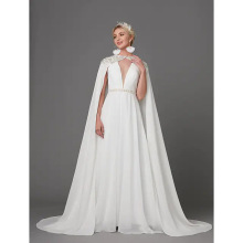 新娘白色亮片雪纺披肩长拖尾斗篷舞台装女士婚礼酒会时尚披风2023